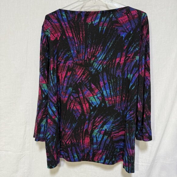 Ruby Rd Womens Blouse Plus 2X Boat Neck Colorful 3/4 Sleeve Shirt Top Artsy Art - Picture 2 of 8